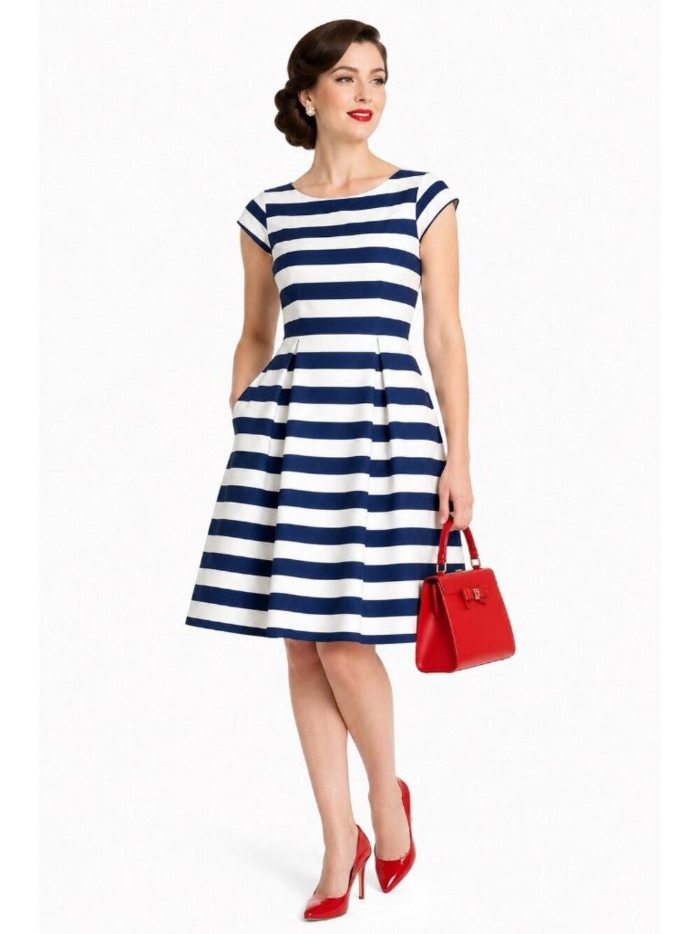 NEW KATE SPADE mariella fit flare striped dress blue 14 nautical coquette twee